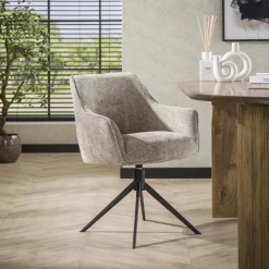 LifestyleFurn Draaibare Eetkamerstoel Lavonne Chenille* Beige Eetkamerstoelen|Draaibare Eetkamerstoelen