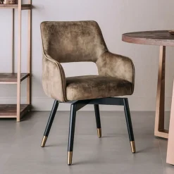 Tower Living Draaibare Eetkamerstoel Lenno Velvet* Eetkamerstoelen Velvet / Fluweel|Beige Eetkamerstoelen