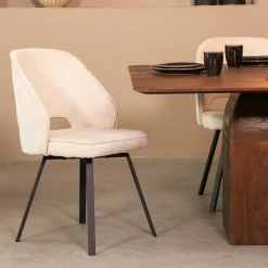 LABEL51 Draaibare Eetkamerstoel Lewis Elegance stof* Beige Eetkamerstoelen|Draaibare Eetkamerstoelen