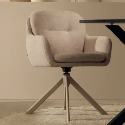 Kave Home Draaibare Eetkamerstoel Lexa Chenille* Chenille Eetkamerstoelen|Beige Eetkamerstoelen