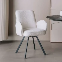 Tower Living Draaibare Eetkamerstoel Livo Bouclé* Beige Eetkamerstoelen|Eetkamerstoelen Bouclé / Teddy