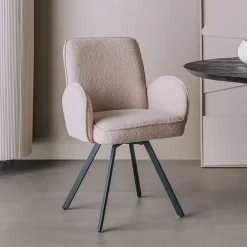 Tower Living Draaibare Eetkamerstoel Livo Bouclé* Beige Eetkamerstoelen|Eetkamerstoelen Bouclé / Teddy