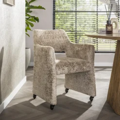 LifestyleFurn Draaibare Eetkamerstoel op wielen Elita Alura stof, kleur* Beige Eetkamerstoelen|Eetkamerstoelen Met Armleuning