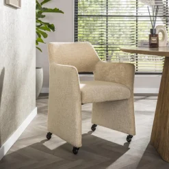 LifestyleFurn Draaibare Eetkamerstoel op wielen Elita Jaroq stof, kleur* Beige Eetkamerstoelen|Eetkamerstoelen Met Armleuning