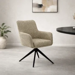 Livingfurn Draaibare Eetkamerstoel Tara Geweven stof, kleur* Beige Eetkamerstoelen|Eetkamerstoelen Met Armleuning