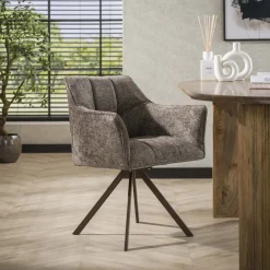 LifestyleFurn Draaibare Eetkamerstoel Thandie Hoven stof en bruin staal* Eetkamerstoelen Met Armleuning