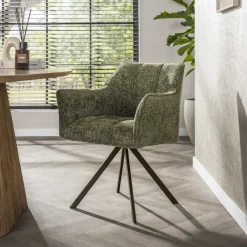 LifestyleFurn Draaibare Eetkamerstoel Thandie Hoven stof en bruin staal, kleur* Eetkamerstoelen Met Armleuning