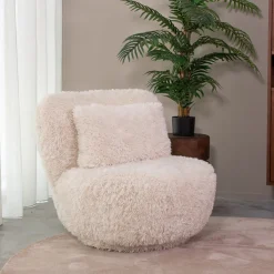 LABEL51 Draaifauteuil Doodle Fluffy stof, kleur Crème* Fauteuil Stof / Textiel|Fauteuil Bouclé / Teddy