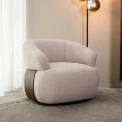 LABEL51 Draaifauteuil Valenza Bouclé en Eiken* Fauteuil Stof / Textiel|Fauteuil Bouclé / Teddy