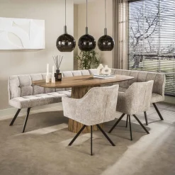 LifestyleFurn Eetkamerbank Thandie Hoven stof, Rechts, kleur Zand/Bruin* Eetkamerbanken