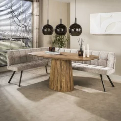 LifestyleFurn Eetkamerbank Thandie Hoven stof, Links, kleur Zand/Bruin* Eetkamerbanken