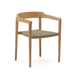Kave Home Eetkamerstoel Icaro Teakhout en touw* Terrasstoelen|Eetkamerstoelen Met Armleuning