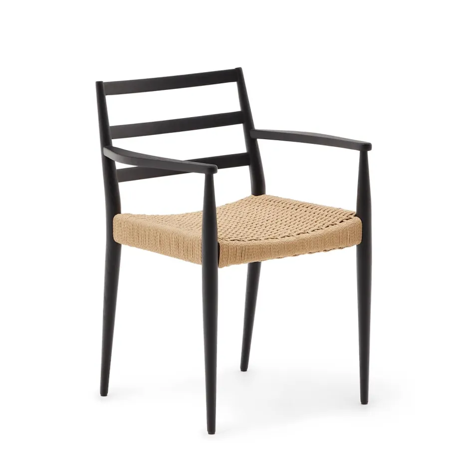 Kave Home Eetkamerstoel Analy Eikenhout en touw, Met armleuning* Eetkamerstoelen Met Armleuning