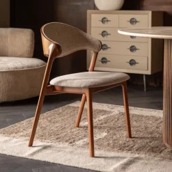 Dutchbone Eetkamerstoel Babington Stof en beukenhout* Eetkamerstoelen Zonder Armleuning