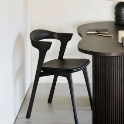 Ethnicraft Eetkamerstoel Bok Gevernist Eikenhout en Leder* Eetkamerstoelen Met Leer Of Kunstleer|Eetkamerstoelen Zonder Armleuning