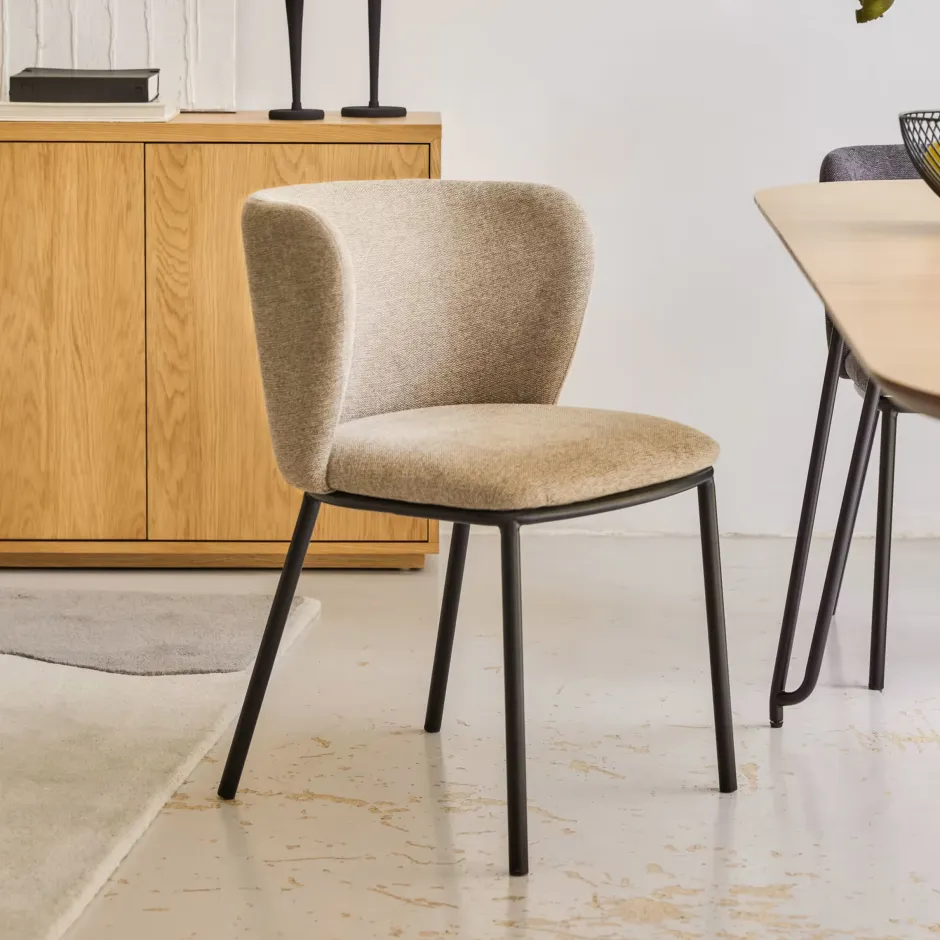 Kave Home Eetkamerstoel Ciselia Chenille* Chenille Eetkamerstoelen|Beige Eetkamerstoelen