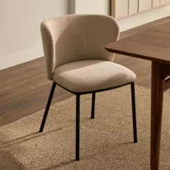 Kave Home Eetkamerstoel Ciselia Chenille* Chenille Eetkamerstoelen|Beige Eetkamerstoelen