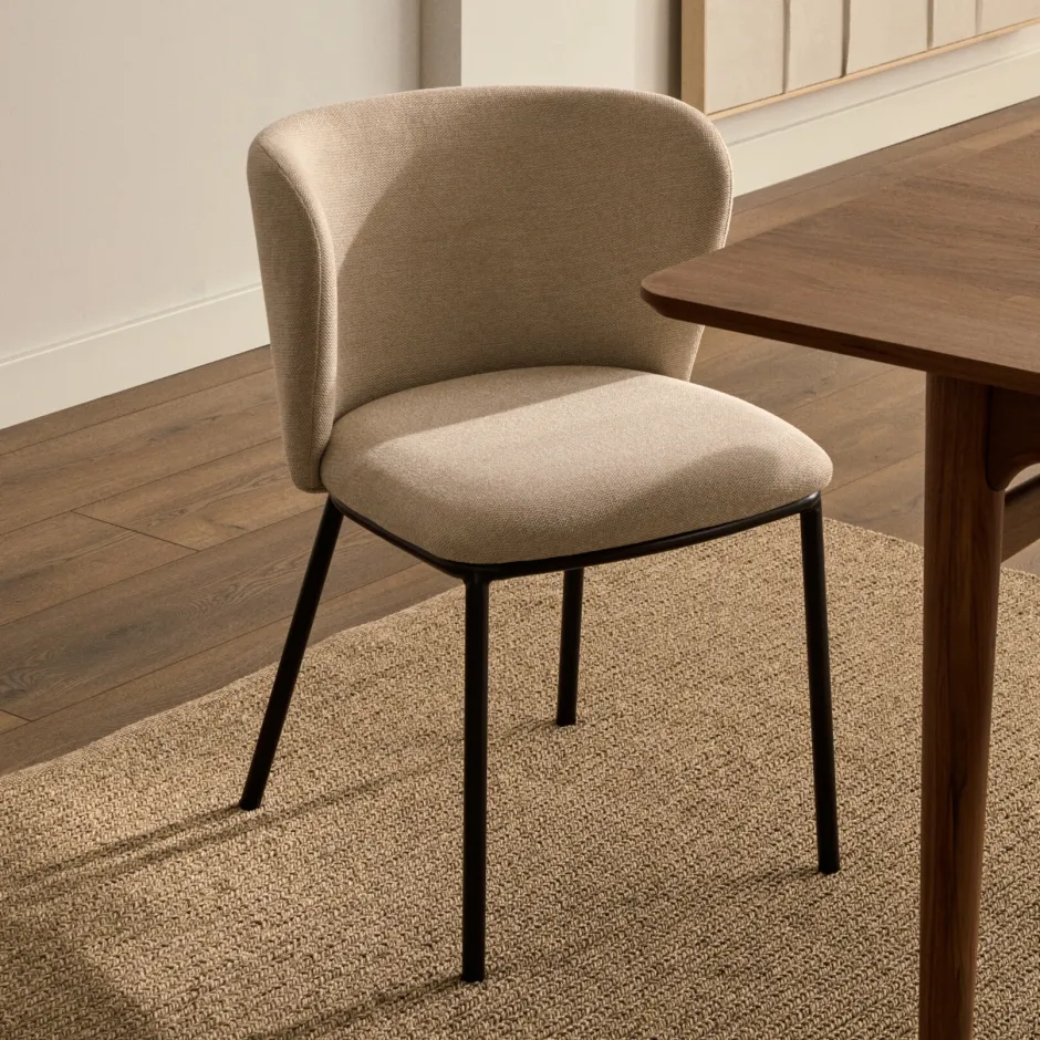 Kave Home Eetkamerstoel Ciselia Chenille* Chenille Eetkamerstoelen|Beige Eetkamerstoelen