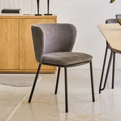 Kave Home Eetkamerstoel Ciselia Chenille* Chenille Eetkamerstoelen|Beige Eetkamerstoelen
