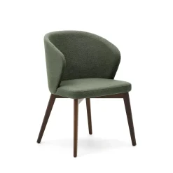 Kave Home Eetkamerstoel Darice Walnoot onderstel* Beige Eetkamerstoelen|Eetkamerstoelen Met Armleuning