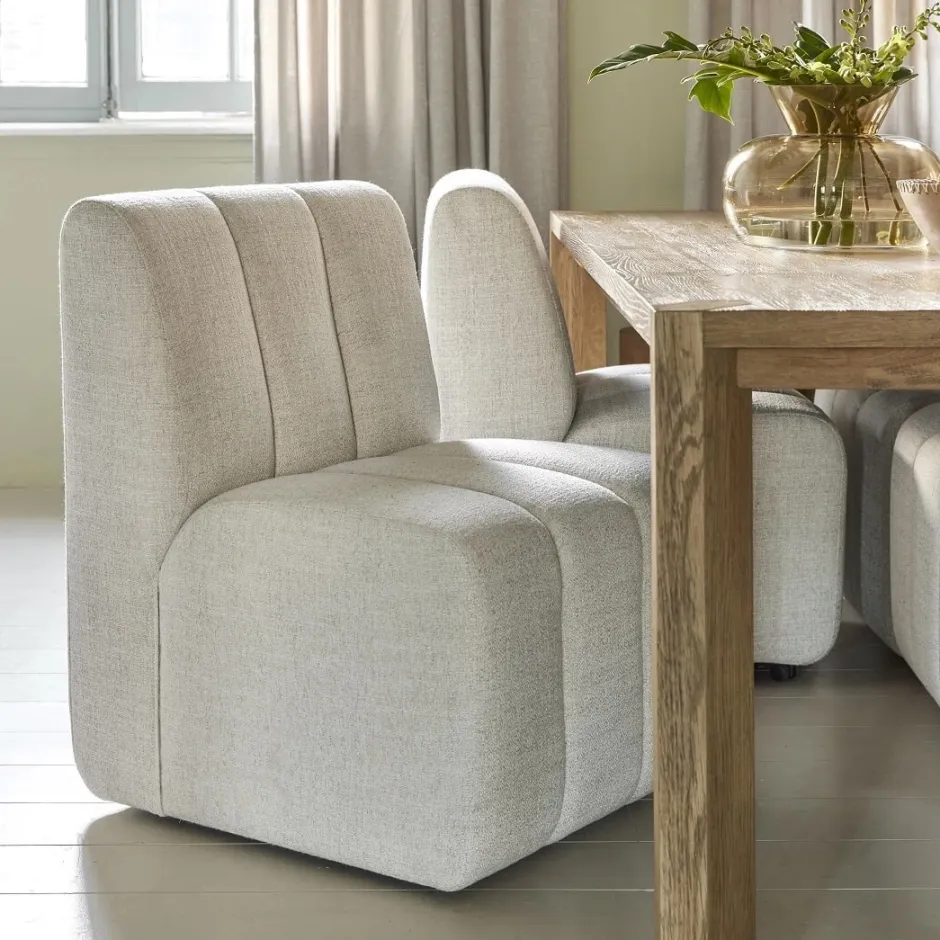 Rivièra Maison Eetkamerstoel Dazzle Rich Tweed, kleur Antique White* Beige Eetkamerstoelen|Eetkamerstoelen Zonder Armleuning