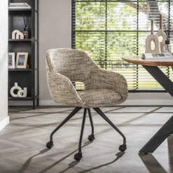 LifestyleFurn Eetkamerstoel Deonte Op wieltjes* Beige Eetkamerstoelen|Draaibare Eetkamerstoelen