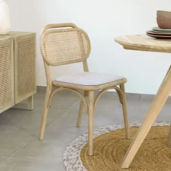 Kave Home Eetkamerstoel Doriane Eikenhout en Rotan* Eetkamerstoelen Zonder Armleuning