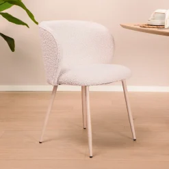 Light & Living Eetkamerstoel Elyna Bouclé, kleur Crème* Eetkamerstoelen Bouclé / Teddy|Eetkamerstoelen Met Armleuning