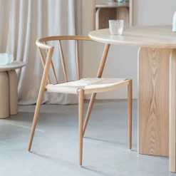 ZILT Eetkamerstoel Fraidy Houtlook en rotan* Beige Eetkamerstoelen|Eetkamerstoelen Zonder Armleuning