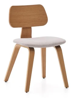 Kave Home Eetkamerstoel Gena Rubberhout en stof* Beige Eetkamerstoelen|Eetkamerstoelen Zonder Armleuning