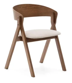 Kave Home Eetkamerstoel Godia Essen en rubberhout* Beige Eetkamerstoelen|Eetkamerstoelen Met Armleuning