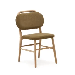 Kave Home Eetkamerstoel Helda Chenille en eikenhout* Chenille Eetkamerstoelen|Beige Eetkamerstoelen