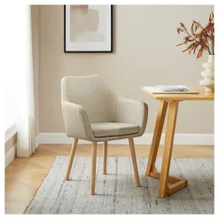 Artistiq Living Eetkamerstoel Jua Stof* Eetkamerstoelen Met Armleuning|Beige Eetkamerstoelen