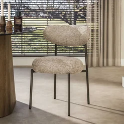 LifestyleFurn Eetkamerstoel Lawson Bouclé, kleur /Bruin* Beige Eetkamerstoelen|Eetkamerstoelen Bouclé / Teddy