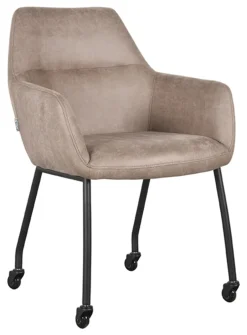 LABEL51 Eetkamerstoel Lenny Op wieltjes, Micro Suede* Eetkamerstoelen Met Armleuning