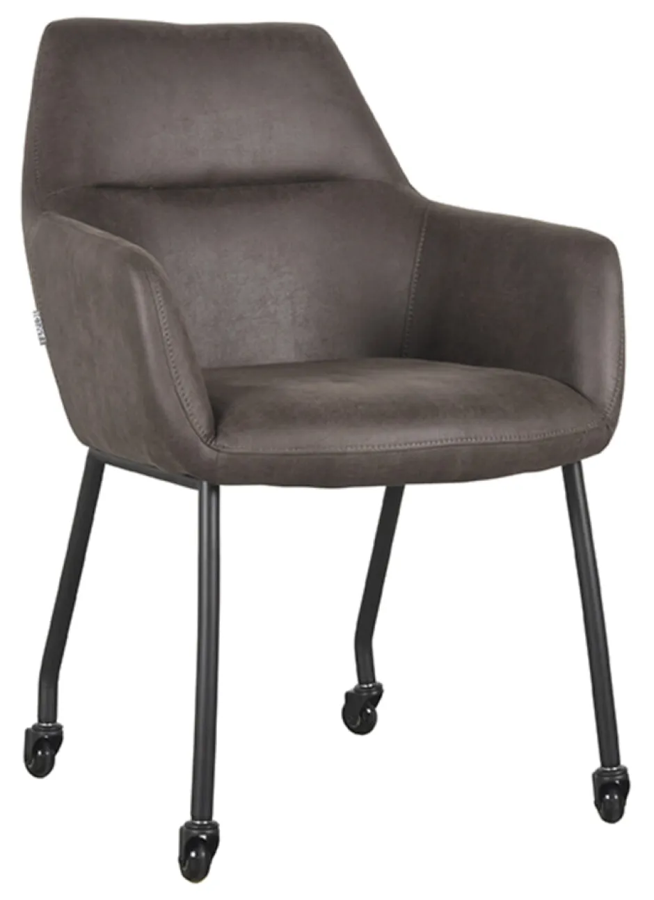 LABEL51 Eetkamerstoel Lenny Op wieltjes, Micro Suede* Eetkamerstoelen Met Armleuning