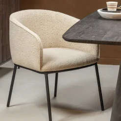 WOOOD Eetkamerstoel Leon Bouclé* Beige Eetkamerstoelen|Eetkamerstoelen Bouclé / Teddy