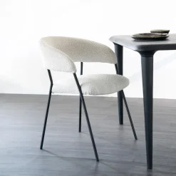 Eleonora Eetkamerstoel Luka Bouclé* Beige Eetkamerstoelen|Eetkamerstoelen Bouclé / Teddy