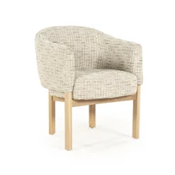 Eleonora Eetkamerstoel Micha Geweven stof en eikenhout* Beige Eetkamerstoelen|Eetkamerstoelen Met Armleuning