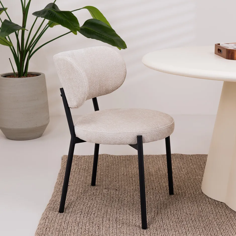 By-Boo Eetkamerstoel Oasis Chenille* Chenille Eetkamerstoelen|Beige Eetkamerstoelen