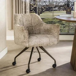LifestyleFurn Eetkamerstoel op wielen Thandie Alura stof, kleur /Bruin* Eetkamerstoelen Met Armleuning