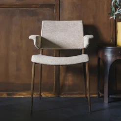 Dutchbone Eetkamerstoel Portland Geweven stof* Beige Eetkamerstoelen|Eetkamerstoelen Met Armleuning