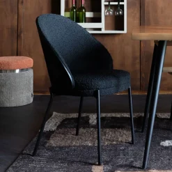 Dutchbone Eetkamerstoel Rodin Essenhout en bouclé, kleur* Eetkamerstoelen Bouclé / Teddy|Eetkamerstoelen Zonder Armleuning