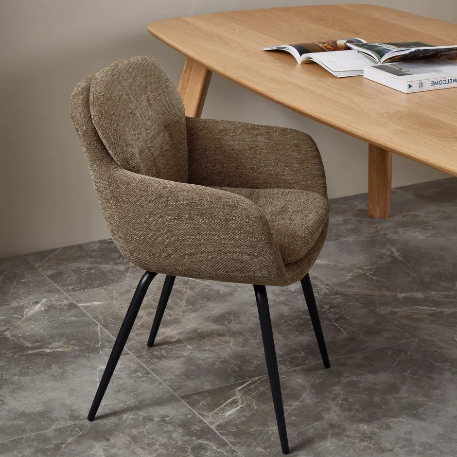 WOOOD Eetkamerstoel Runa Chenille* Eetkamerstoelen Met Armleuning