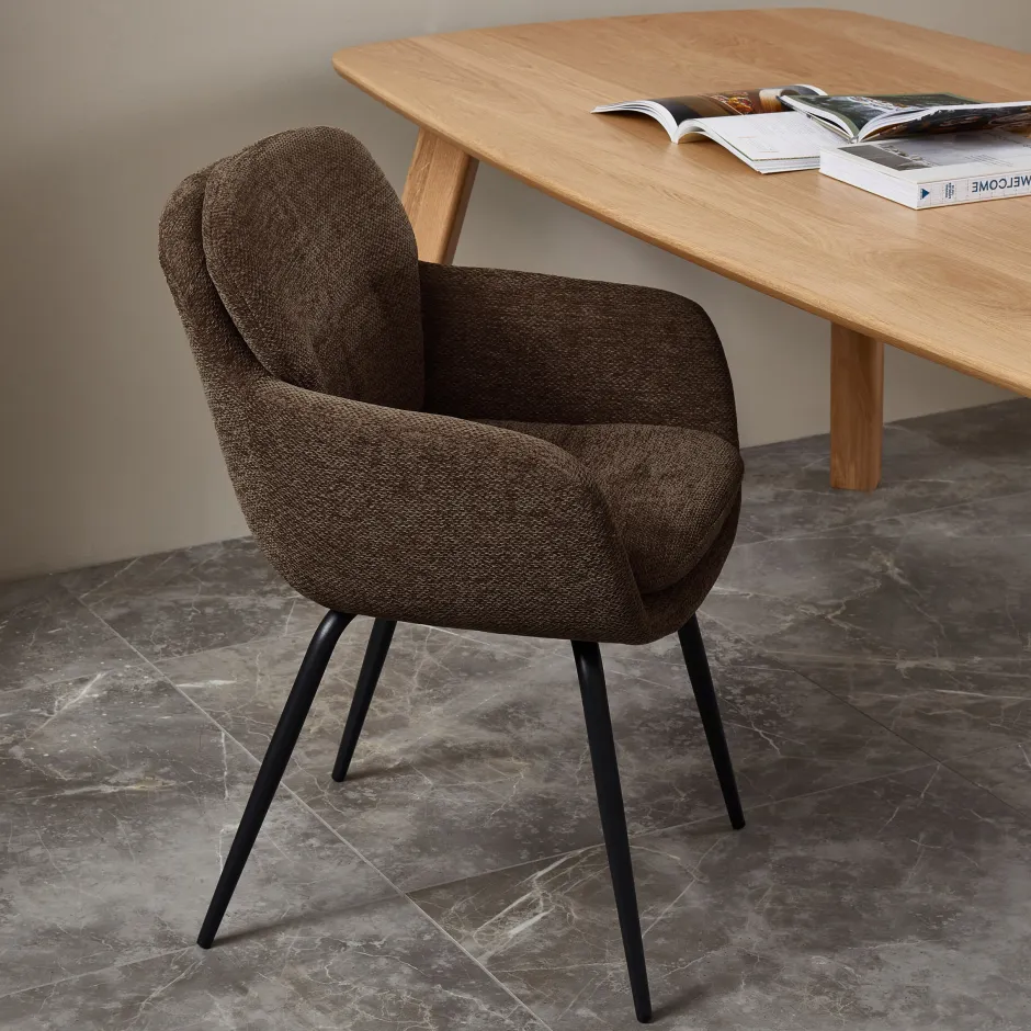 WOOOD Eetkamerstoel Runa Chenille* Eetkamerstoelen Met Armleuning