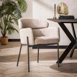 LifestyleFurn Eetkamerstoel Shallen Bouclé* Eetkamerstoelen Bouclé / Teddy|Eetkamerstoelen Met Armleuning