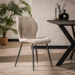 LifestyleFurn Eetkamerstoel Taneeka Bouclé* Beige Eetkamerstoelen|Eetkamerstoelen Bouclé / Teddy