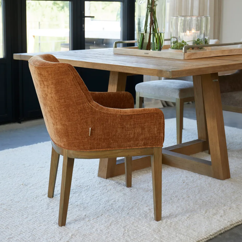 Rivièra Maison Eetkamerstoel Whistler Rubberhout en stof, Met armleuningen* Eetkamerstoelen Bouclé / Teddy|Eetkamerstoelen Met Armleuning
