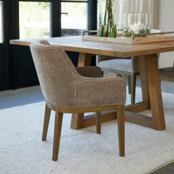 Rivièra Maison Eetkamerstoel Whistler Rubberhout en stof, Met armleuningen* Eetkamerstoelen Bouclé / Teddy|Eetkamerstoelen Met Armleuning