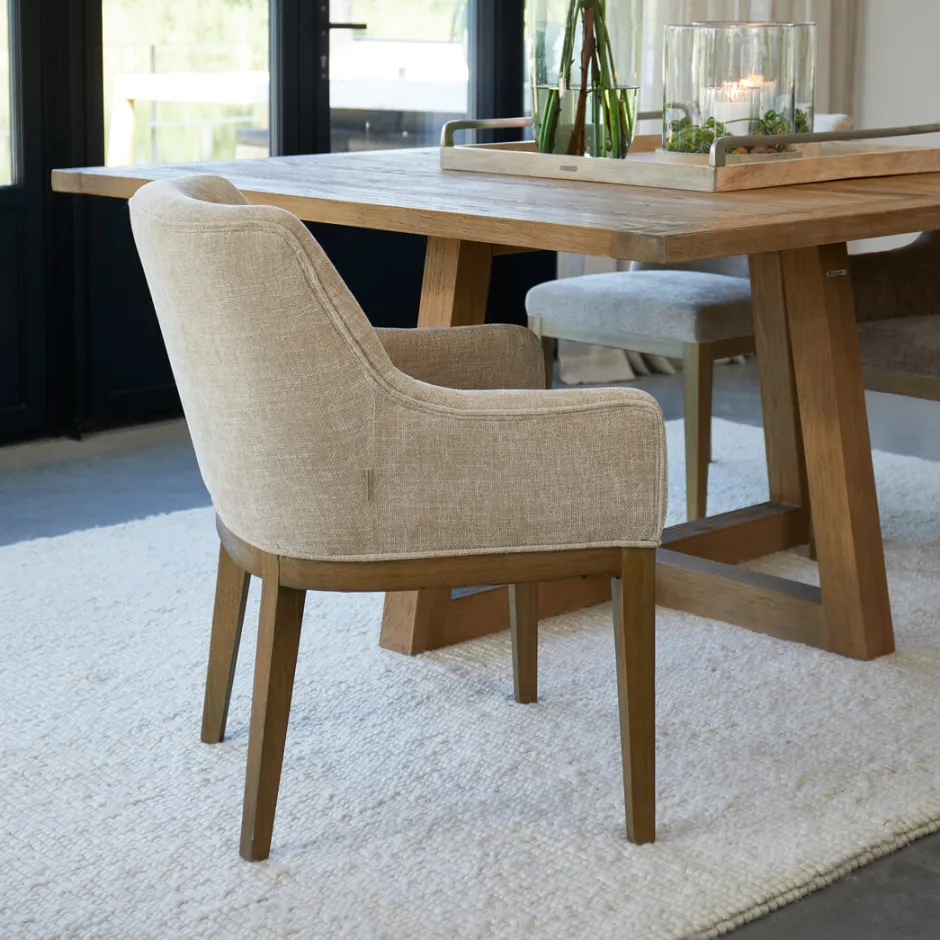 Rivièra Maison Eetkamerstoel Whistler Rubberhout en stof, Met armleuningen* Eetkamerstoelen Bouclé / Teddy|Eetkamerstoelen Met Armleuning